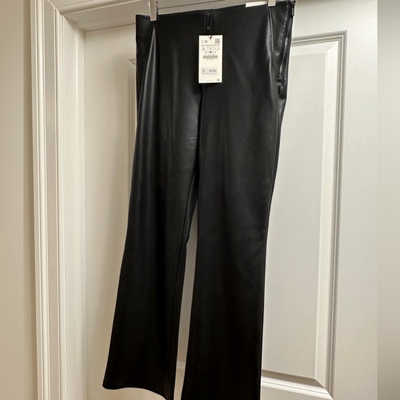 ZARA Mini Flared Faux Leather Leggings 🖤 black, size Large 🖤 NWT - Picture 7 of 11